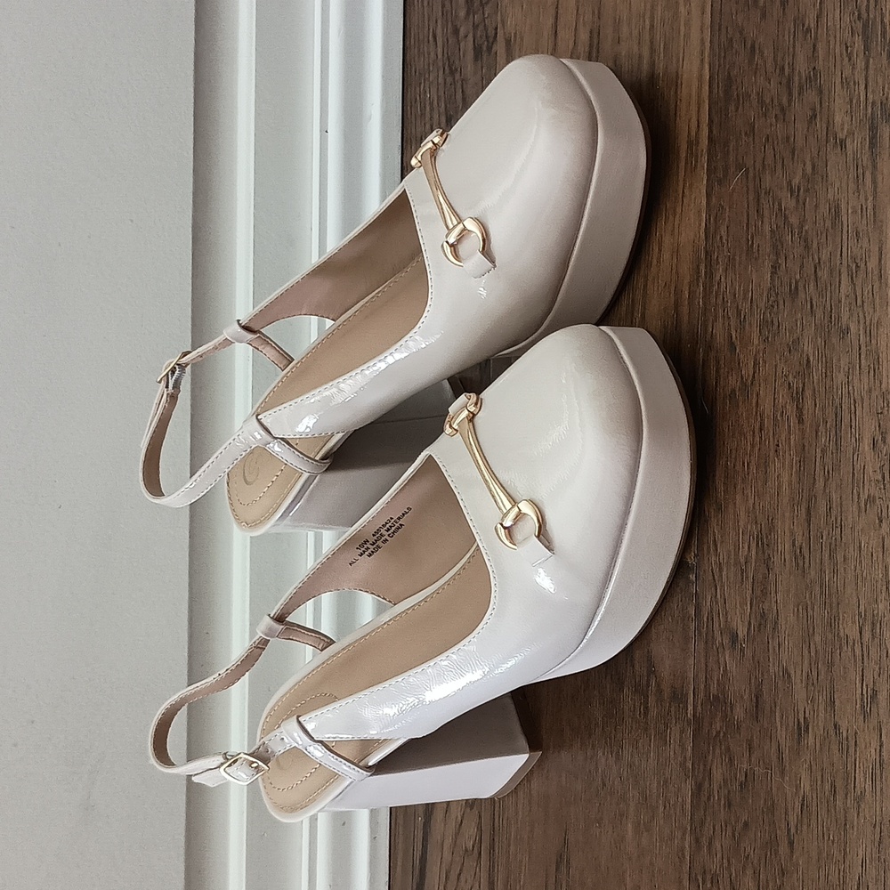 Est. 1946 C Comfort Platform Slingback Shoes Size 10W, Manmade Patent Beige